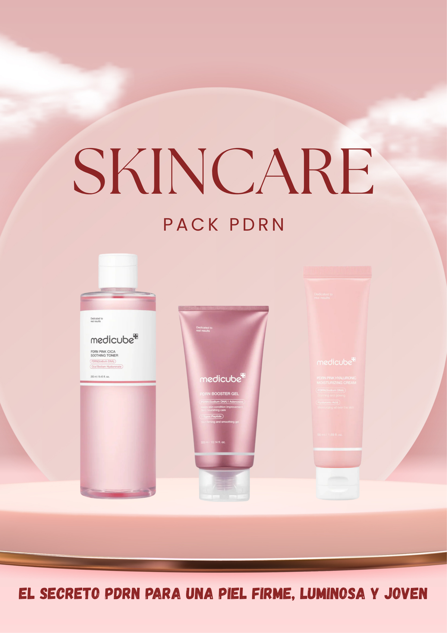 Kit Regenerador PDRN – Tónico 250 ml + Gel Booster 300 ml + Crema 50 ml MEDICUBE